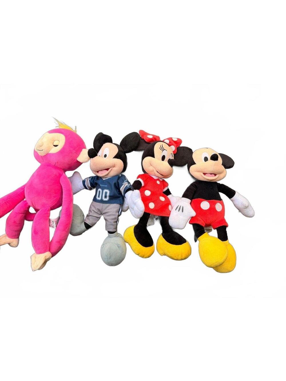 Set of 4 Plush Mickey Mouse, Minnie Mouse, Mickey Cowboys,Pink Fingerling Monkey